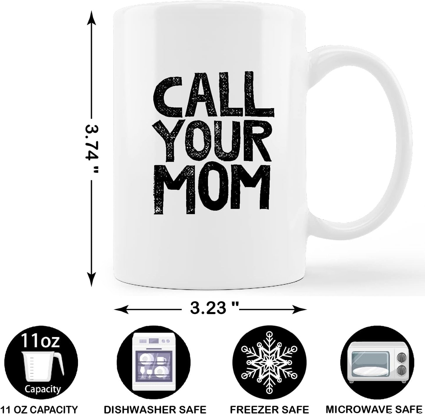 GICHUGI 11 Ounces Funny Quote Call Your Mom Ceramic Mug for Holidays, Dorm, Home - Modern, Humorous, Reusable, Durable, Premium Quality Ink, Dishwasher & Microwave Safe