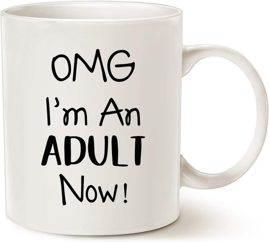Funny 18th Birthday Gifts for Son, Daughter, Children, Best Friend, OMG I'm An Adult Now Coffee Mug, Born In 2005 2006 Year Gift for 18 Year Old White 11 Oz