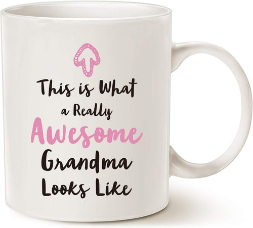 Christmas Gifts Grandma Coffee Mug from Granddaughter Grandson, This Is What a Really Awesome Grandma Looks Like Birthday Gifts Idea for Grandmother Cup White, 11 Oz
