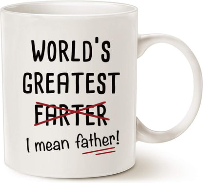 MAUAG Funny Best Dad Coffee Mug, World's Greatest F, I Mean Father, Best Cute Birthday Gifts for Dad Cup White, 11 Oz