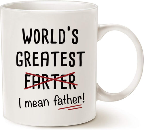 MAUAG Funny Best Dad Coffee Mug, World's Greatest F, I Mean Father, Best Cute Birthday Gifts for Dad Cup White, 11 Oz